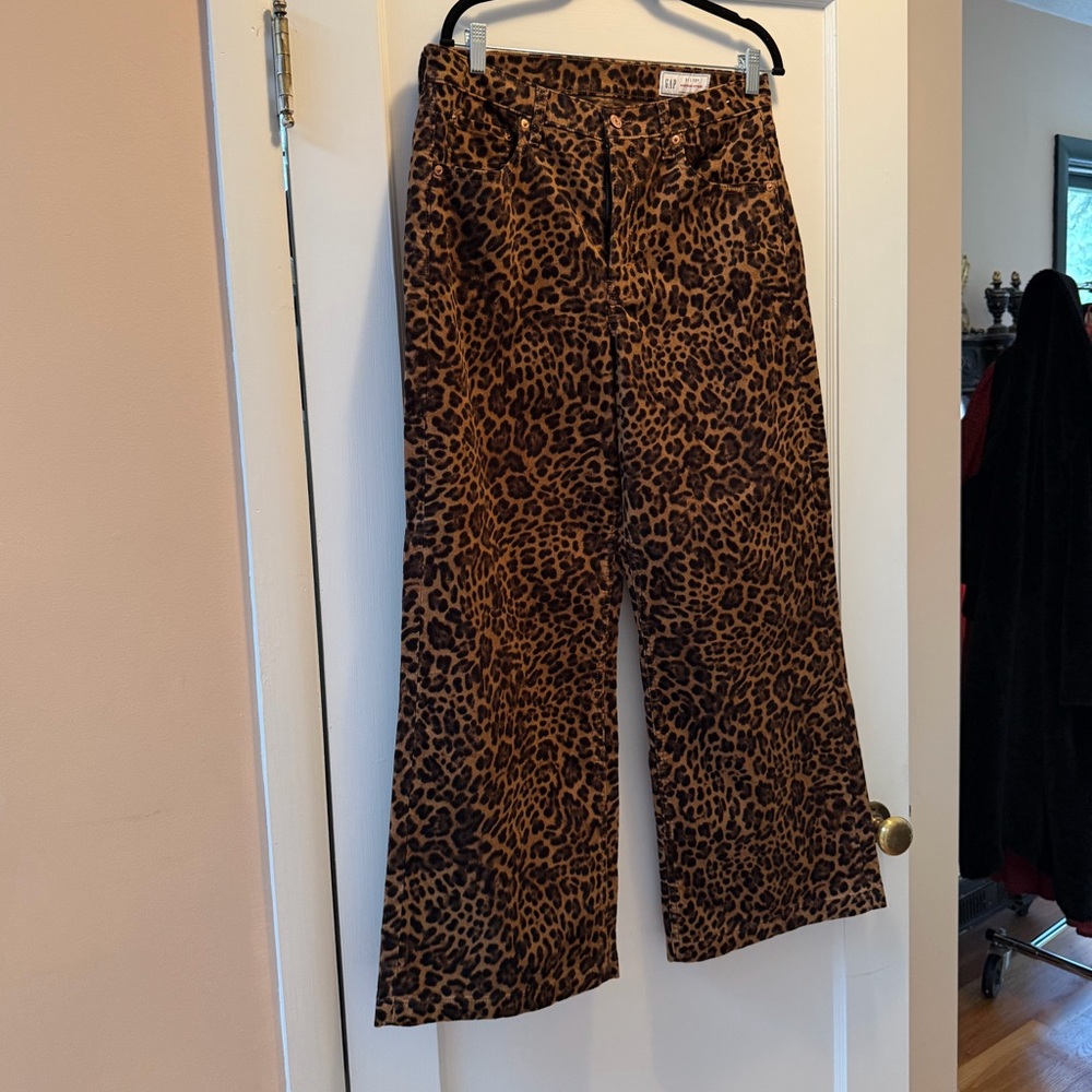 GAP Brown Leopard Print Corduroy High-Rise Pants